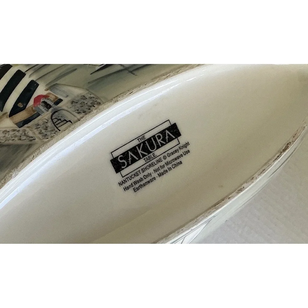 Sakura Nantucket Shoreline Oval Serving Bowl Sailboat Lighthouse Coastal‎ 12.5in